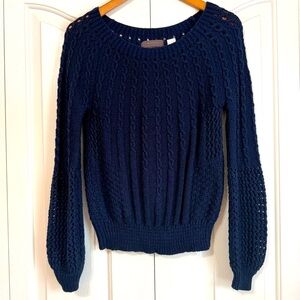 Anthropologie Guinevere Women's
Small Wool/Alpaca Navy Blue Cable Knit Sweater